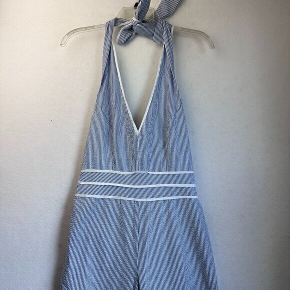 Lauren James jumpsuit Women's S Farrah Halter Neck blue seersucker flare NWT - Picture 1 of 6